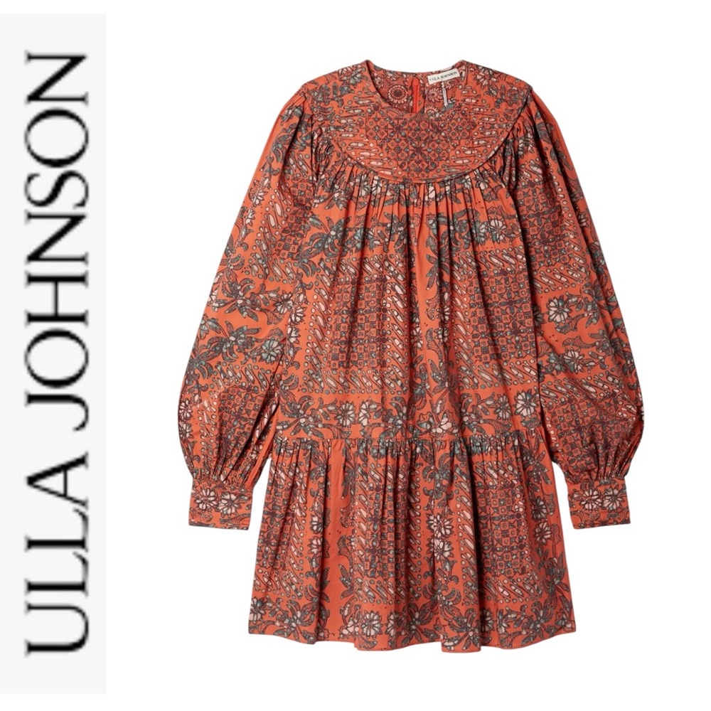 Like New Ulla Johnson Ria Gathered Printed Poplin Mini Dress iClementine Bandana